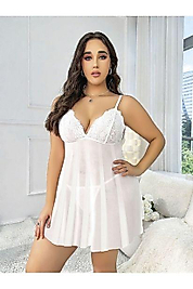 Beyaz Dantel Kelebek Detaylı Büyük Beden Fantazi Gecelik