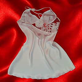 Kadın Beyaz Göğüs Altı Dantelli Saten Gecelik